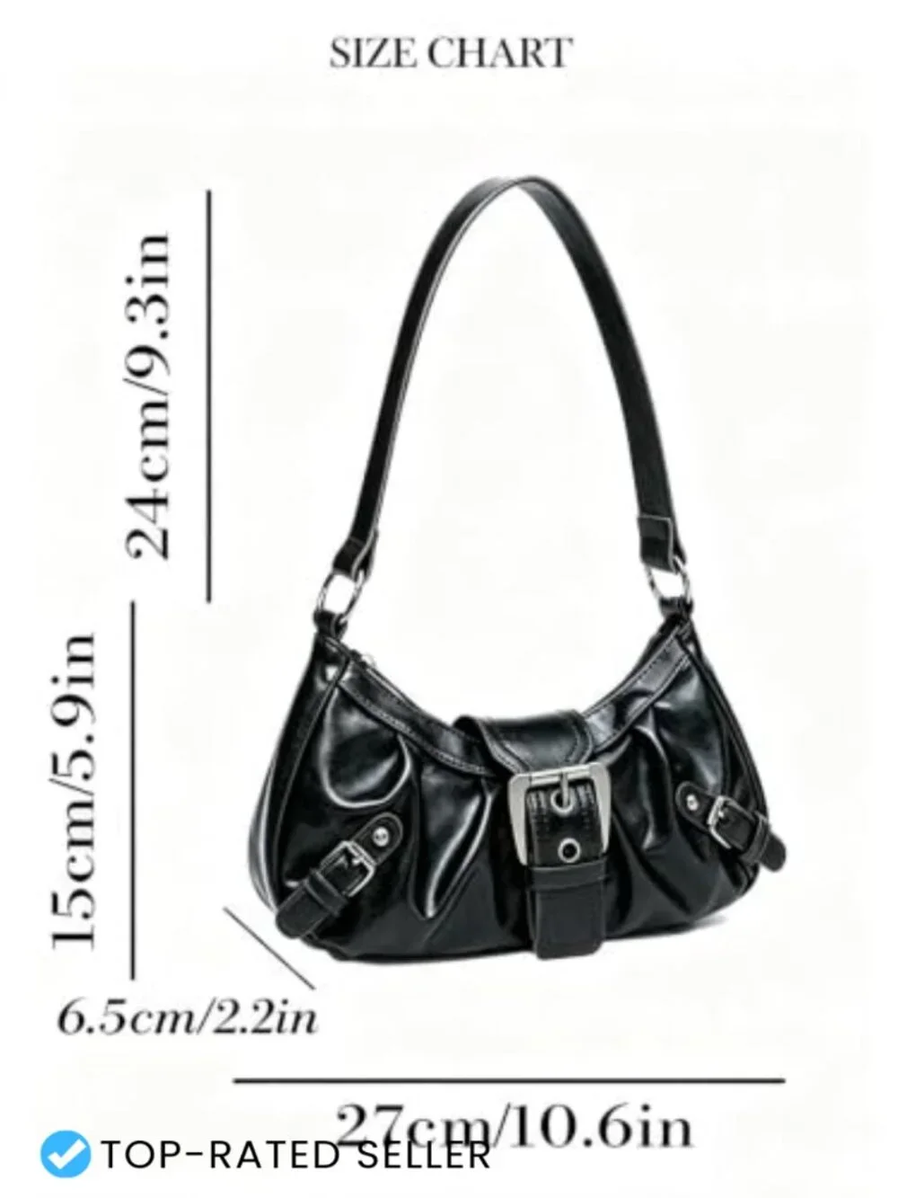 Faux Leather Mini Hobo Shoulder Bag Y2K Vintage Buckle Purse